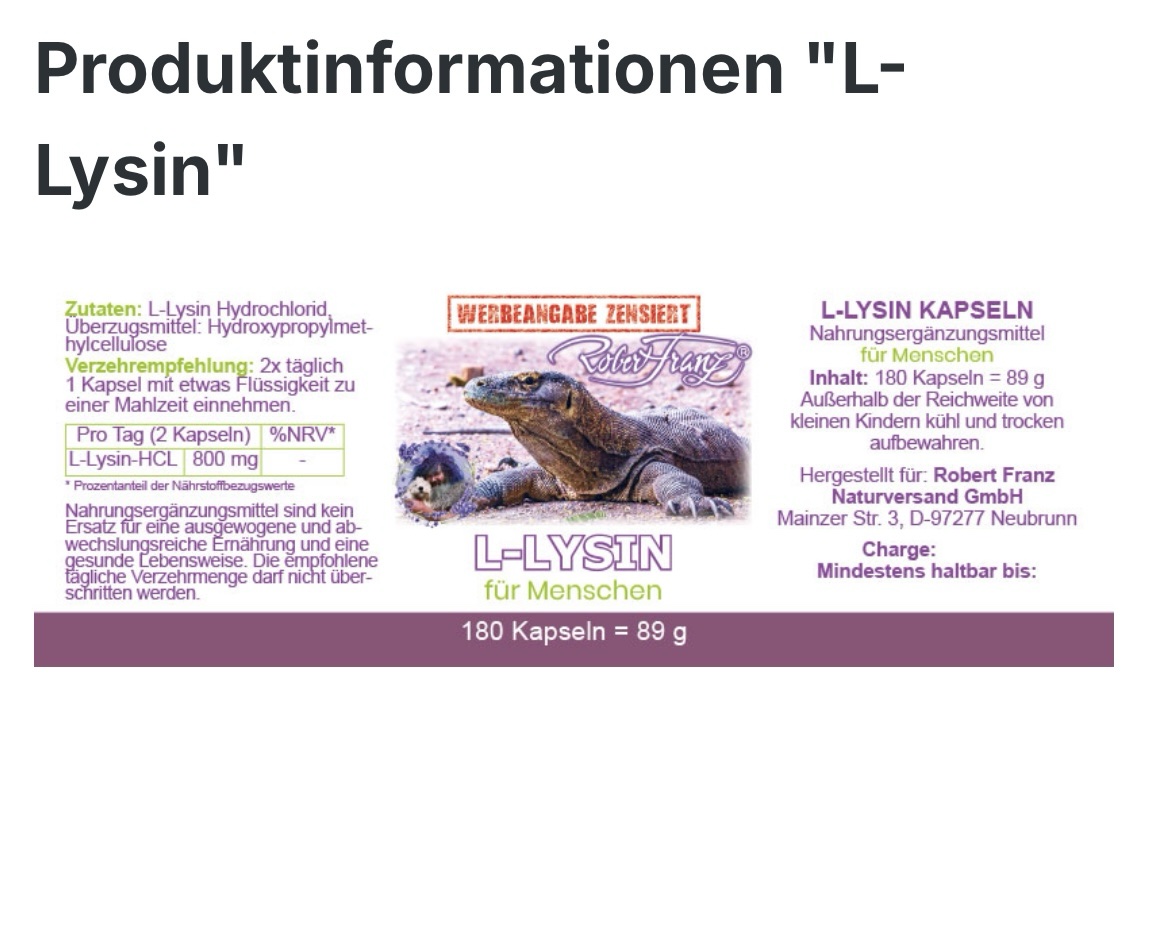 L-Lysin Kapseln, Robert Franz – Bild 2