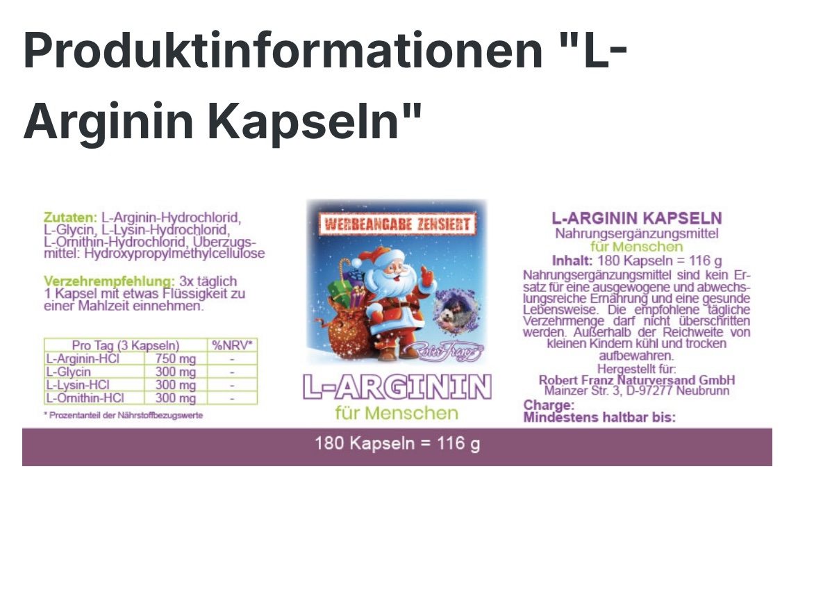 L-Arginin Kapseln, Robert Franz – Bild 2