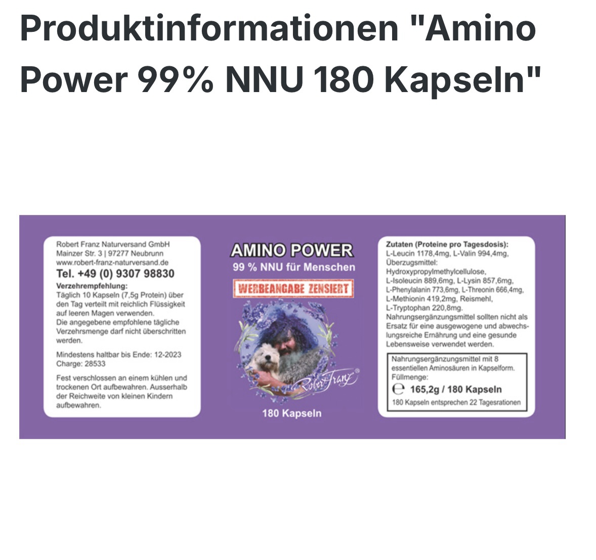Amino Power 99% NNU, Robert Franz – Bild 2